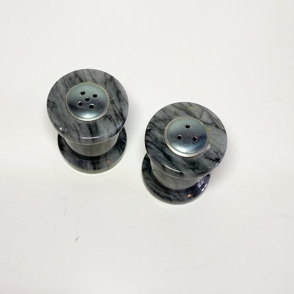 Small Gray Marble Thread Spool Salt and Pepper Shakers - Picture 2 of 3
